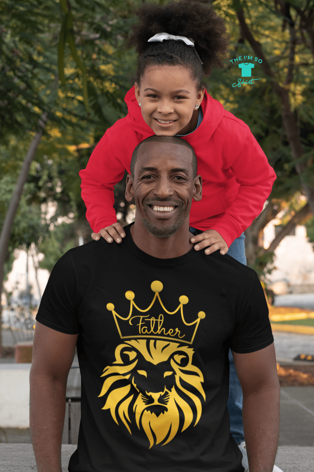 Father's Day Mockup Black Short Sleeve Man with little girl above head