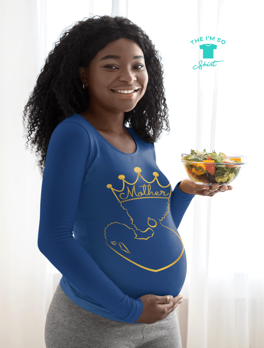 Mother's Day Mockup Blue Long Sleeve T Pregnant Woman